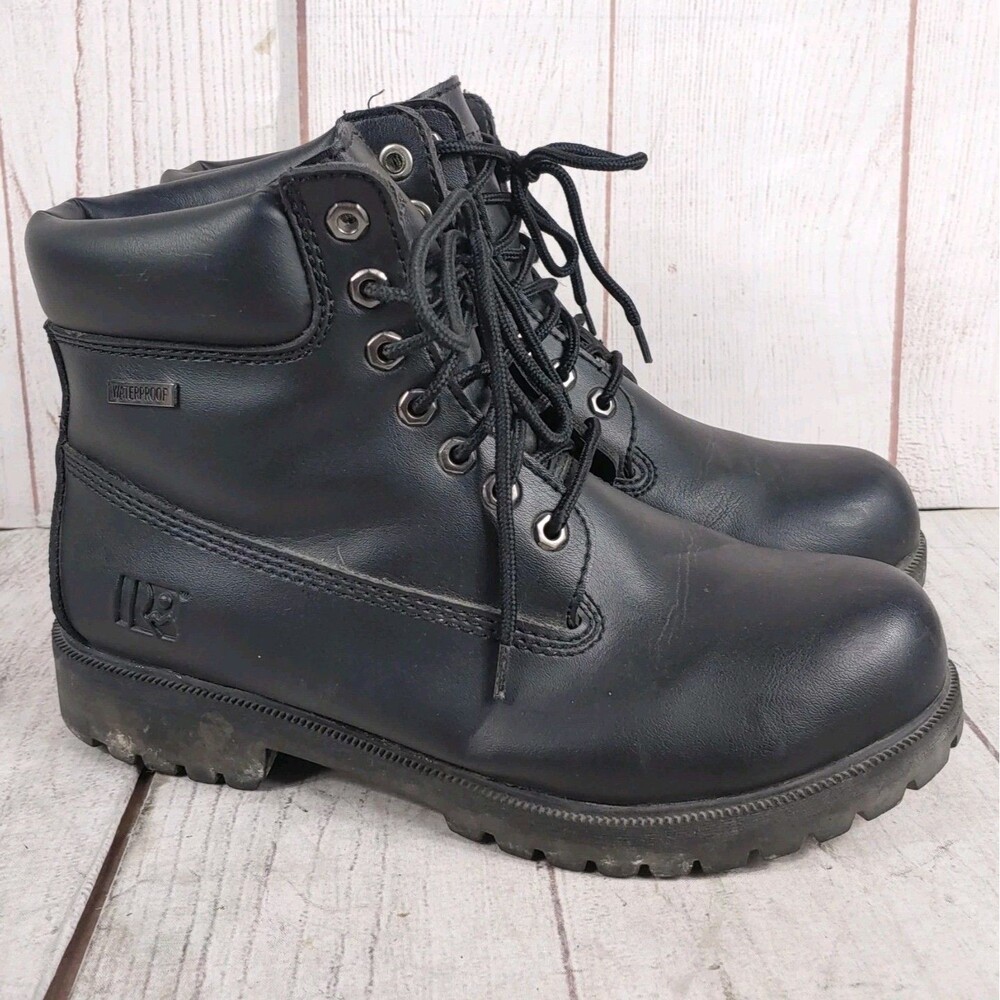 Rugged Outback Men’s Waterproof Work Boots - Black Faux Leather Lace-Up - Sz 10W